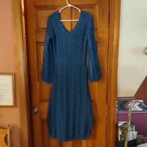 Elegant Blue Cable Knit Dress
